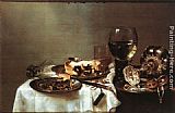 Willem Claesz Heda Canvas Paintings - Breakfast Table with Blackberry Pie